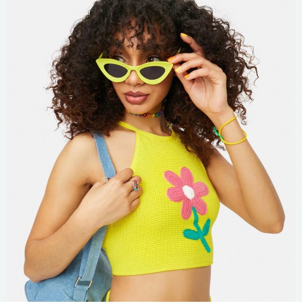 dELiA*s Neon Yellow Floral Tank Top